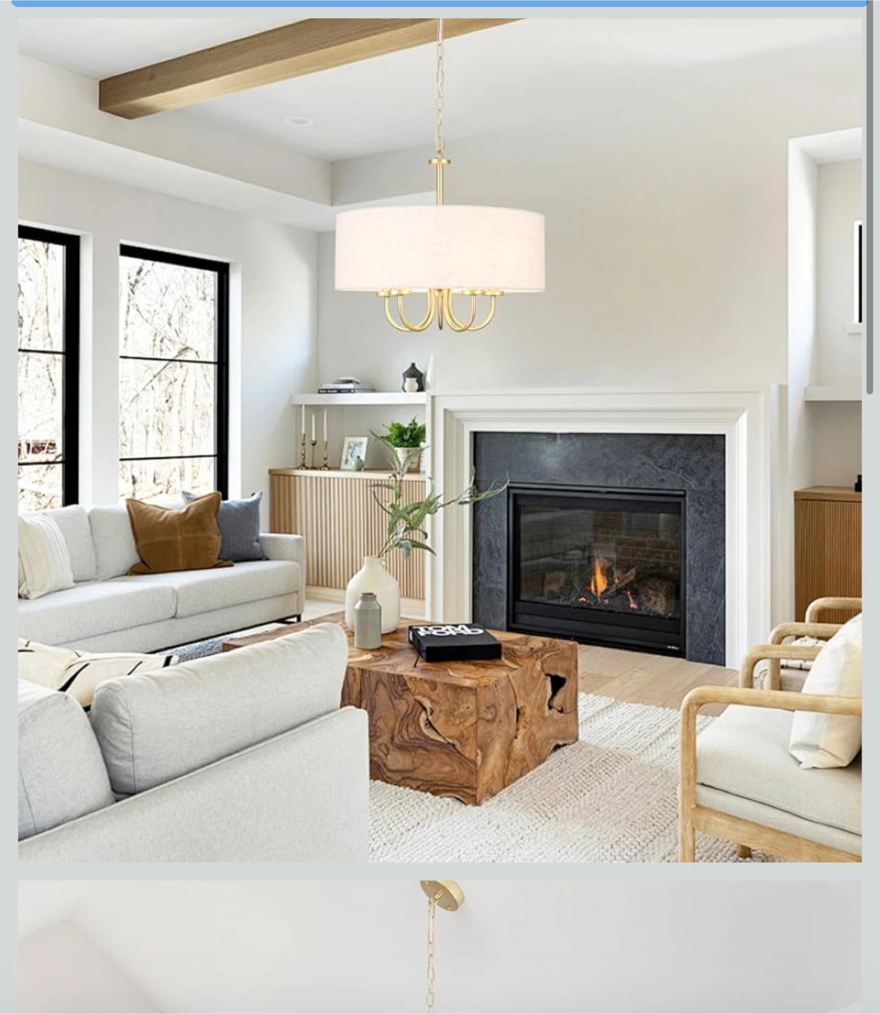 Gold Chandelier with Fabric Drum Shade