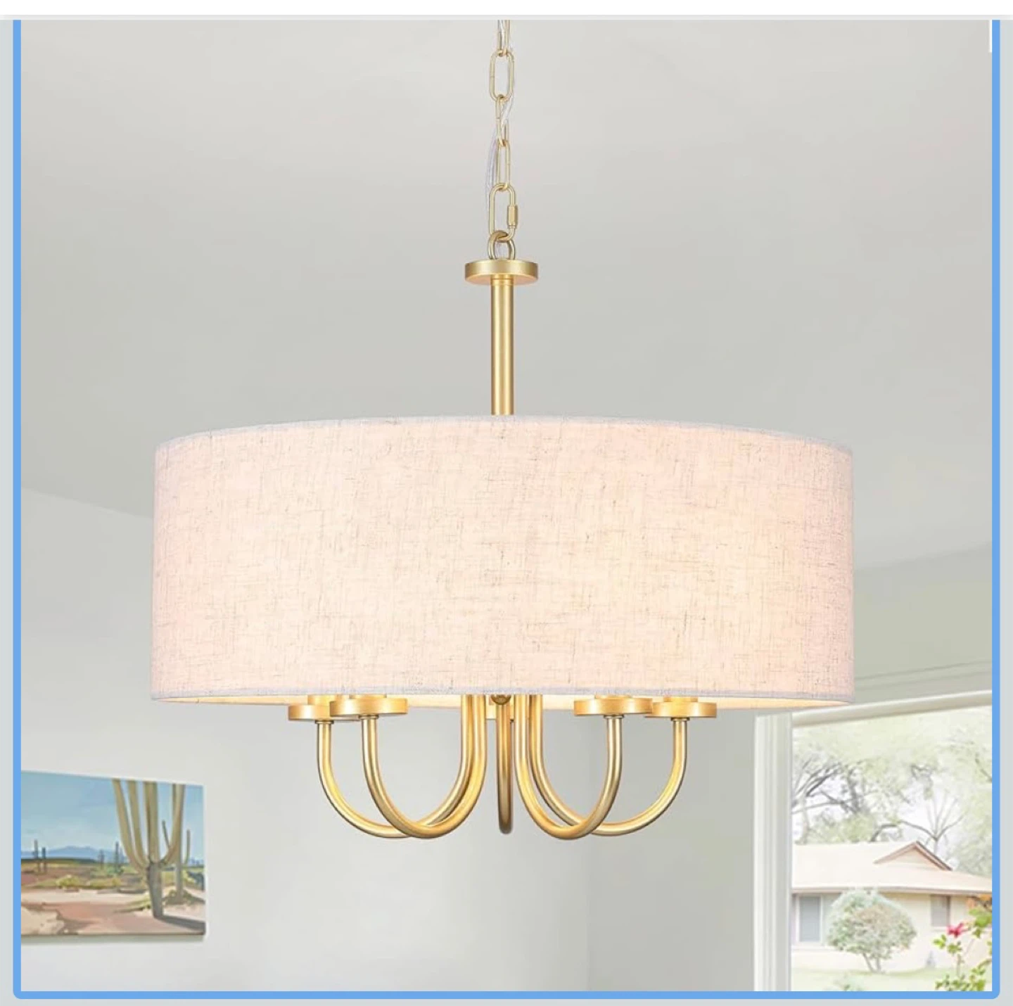Gold Chandelier with Fabric Drum Shade - photo 4