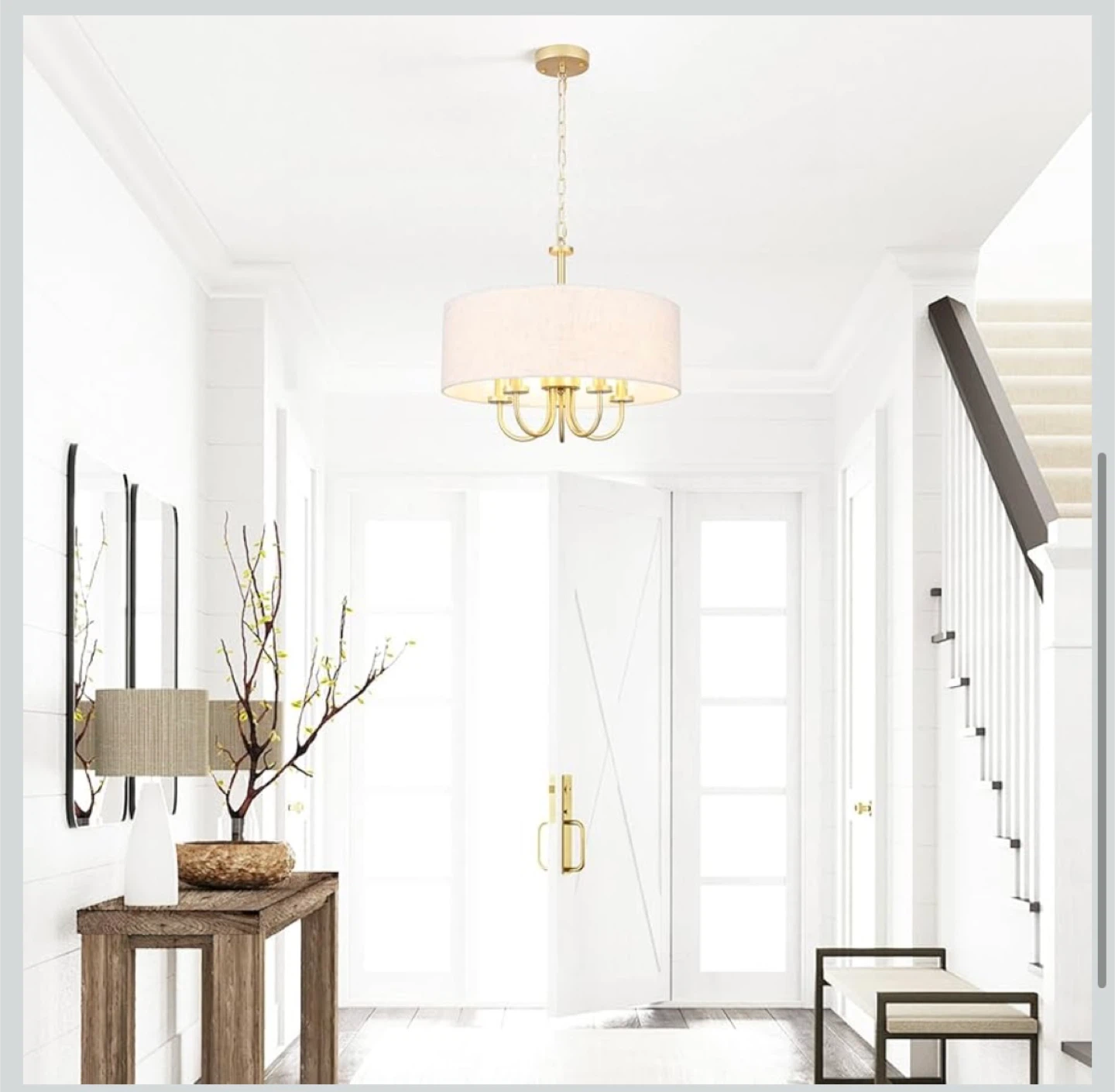 Gold Chandelier with Fabric Drum Shade - photo 3