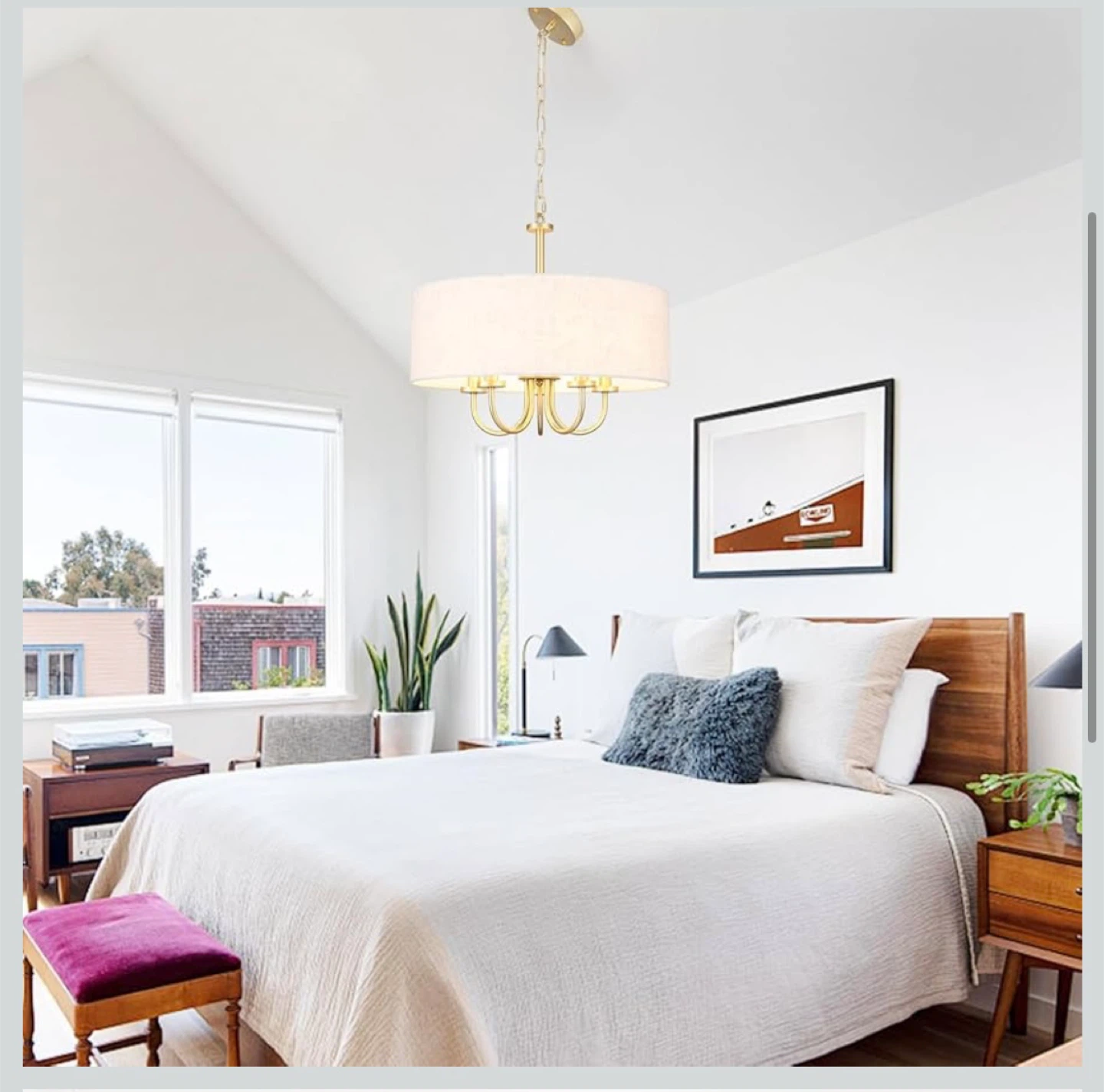 Gold Chandelier with Fabric Drum Shade - photo 2