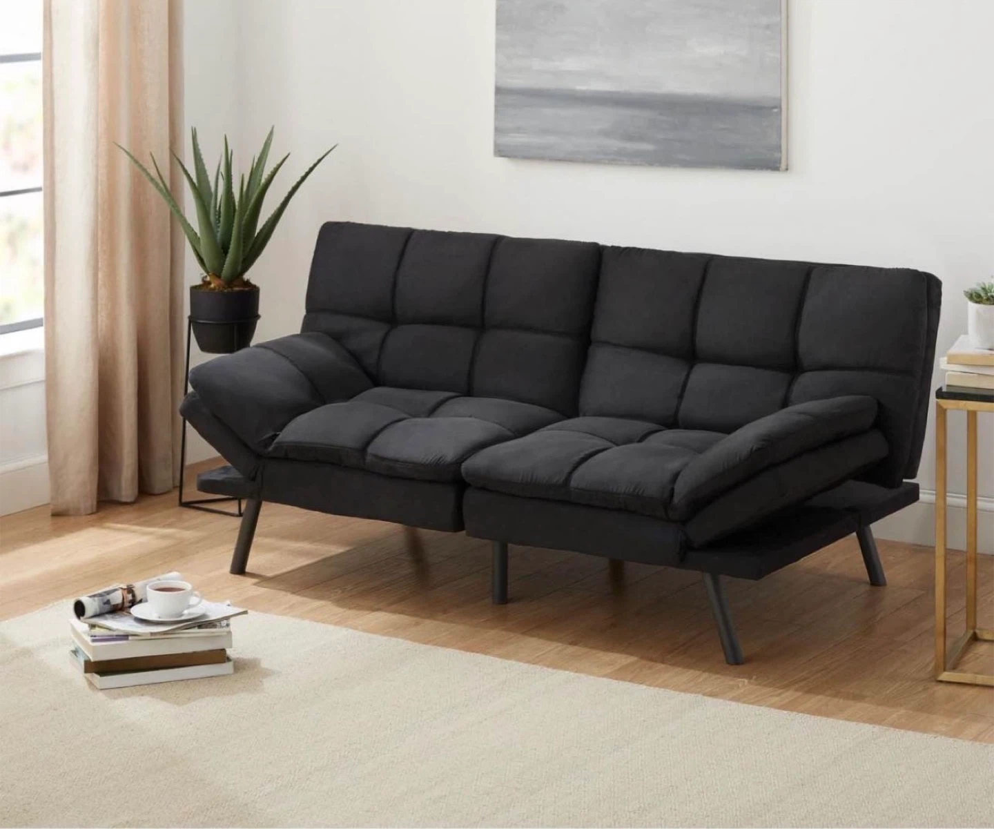 Black Tufted Futon Sofa