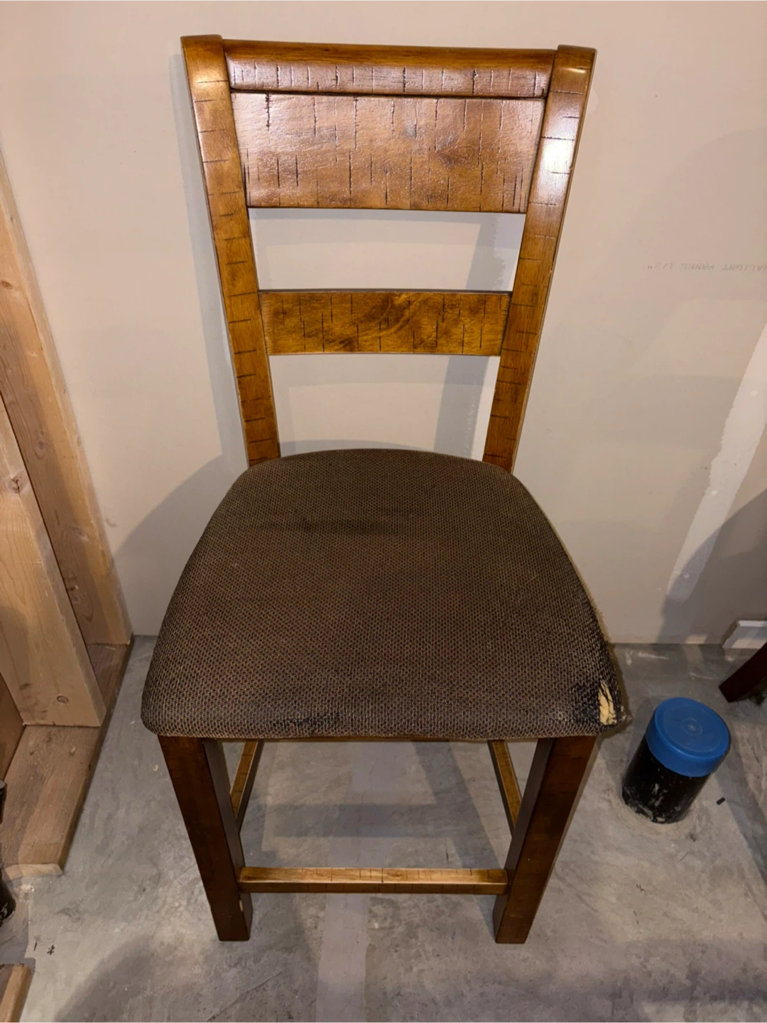 Needs Work - Wooden Dining Chair with Brown Upholstered Seat - photo 2