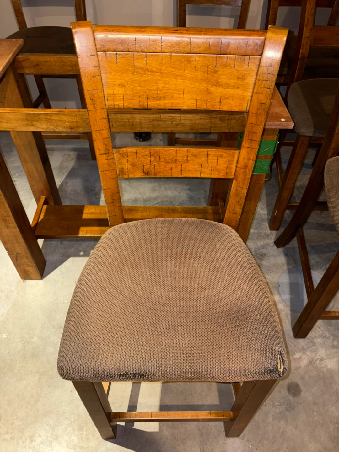 Needs Work - Wooden Dining Chair with Brown Upholstered Seat - photo 5