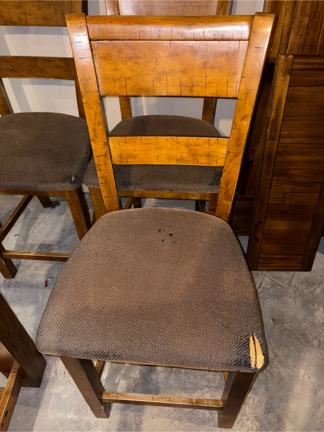 Needs Work - Wooden Dining Chair with Brown Upholstered Seat - photo 4