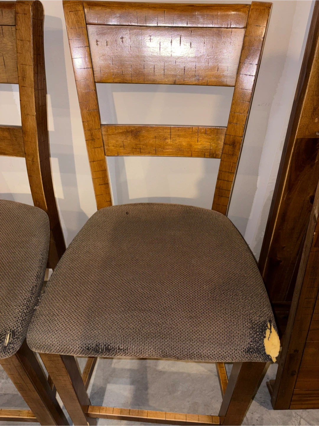 Needs Work - Wooden Dining Chair with Brown Upholstered Seat - photo 3