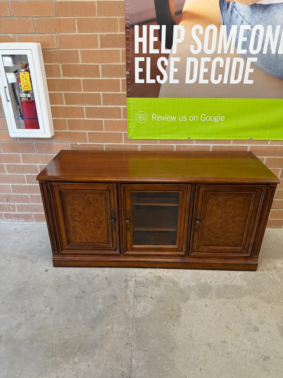 Wooden Media Console with Glass Door Cabinet - photo 3