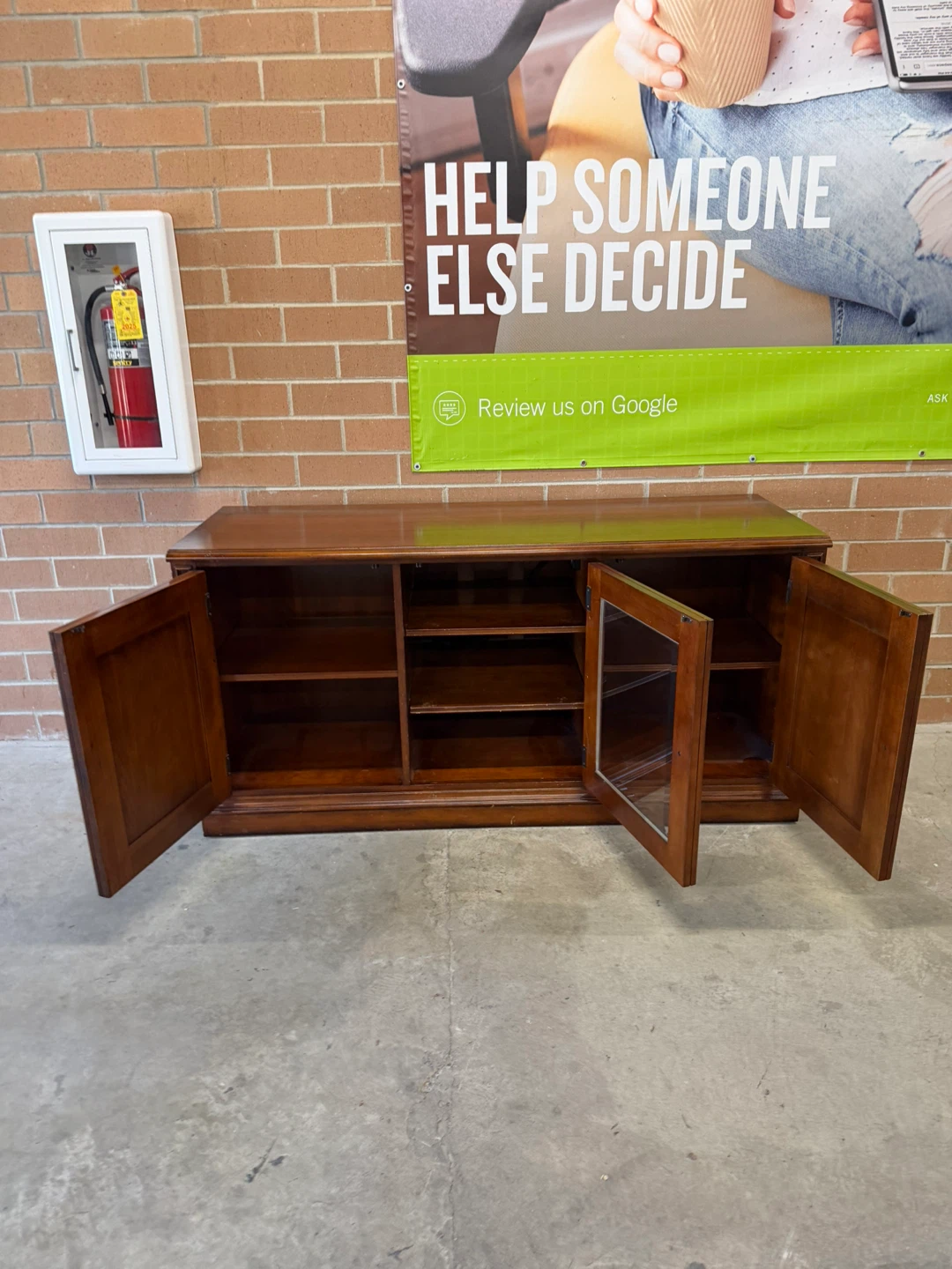 Wooden Media Console with Glass Door Cabinet - photo 2