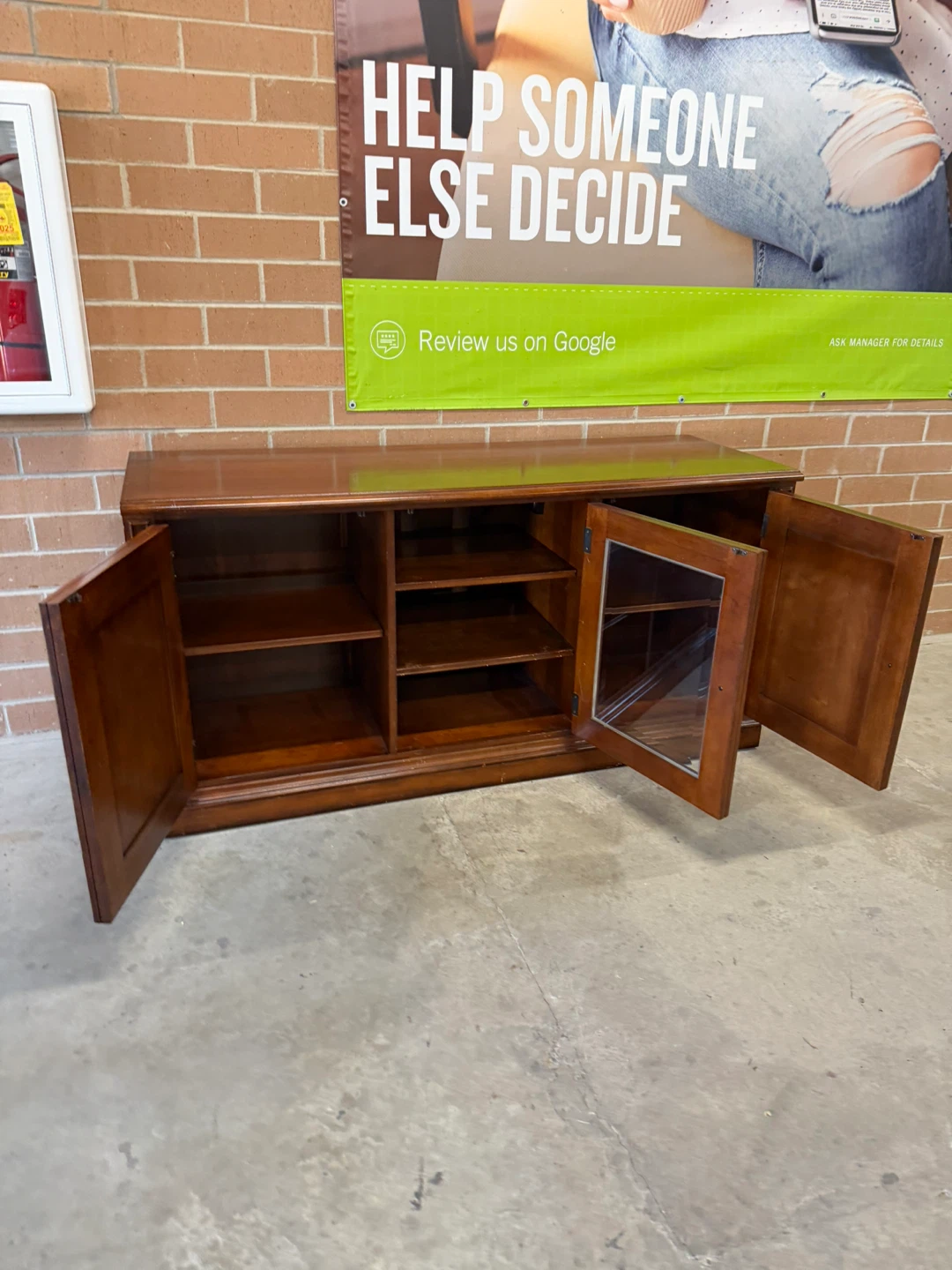 Wooden Media Console with Glass Door Cabinet - photo 4