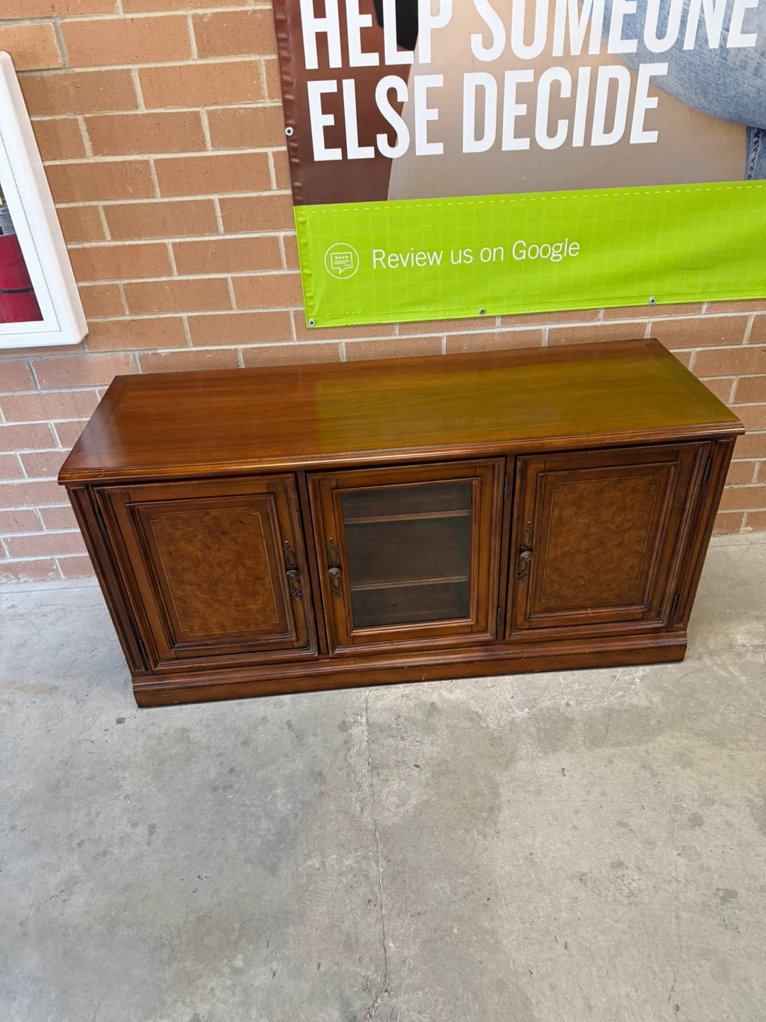 Wooden Media Console with Glass Door Cabinet - photo 5