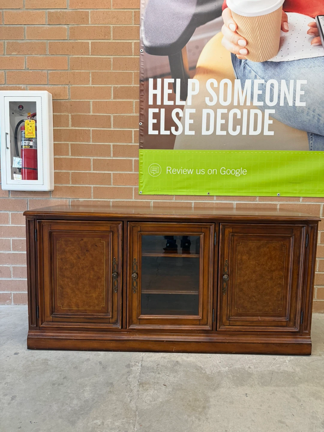 Wooden Media Console with Glass Door Cabinet