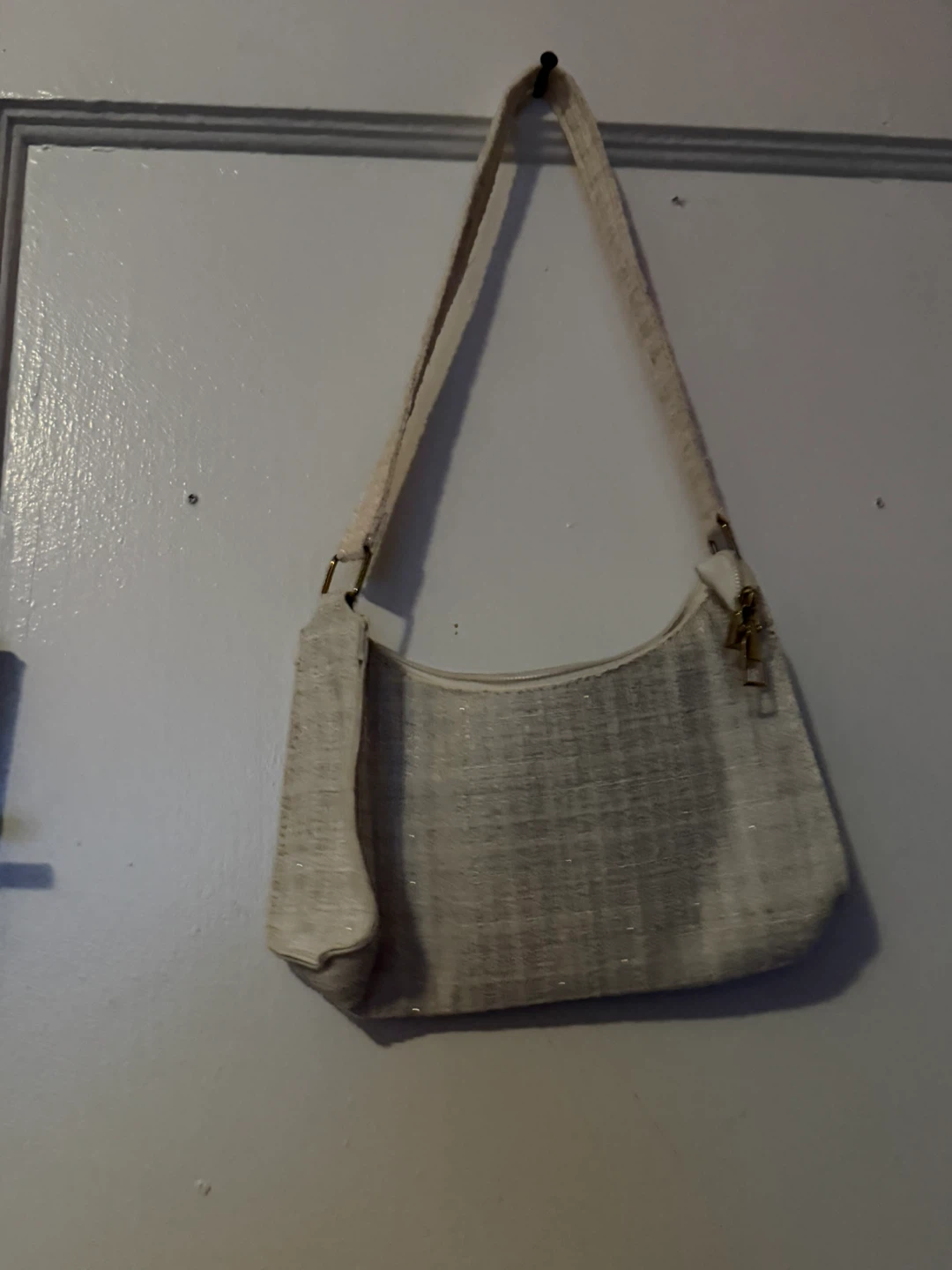 Cream and silver tweed shoulder bag