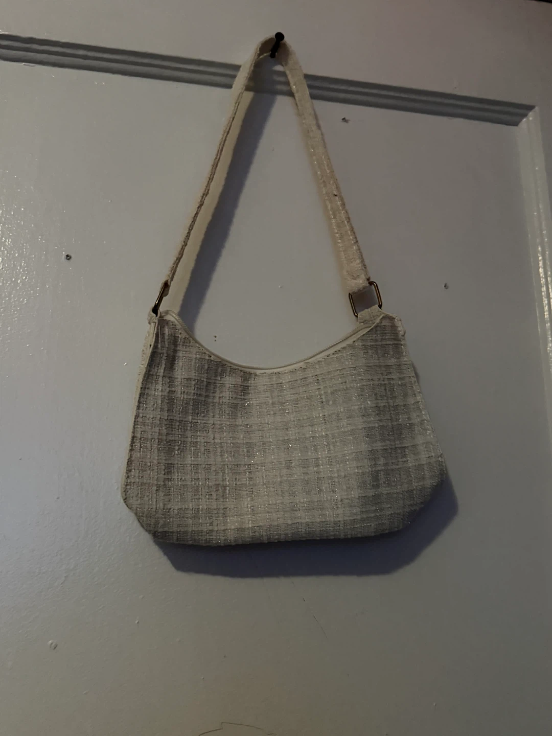 Cream and silver tweed shoulder bag - photo 2