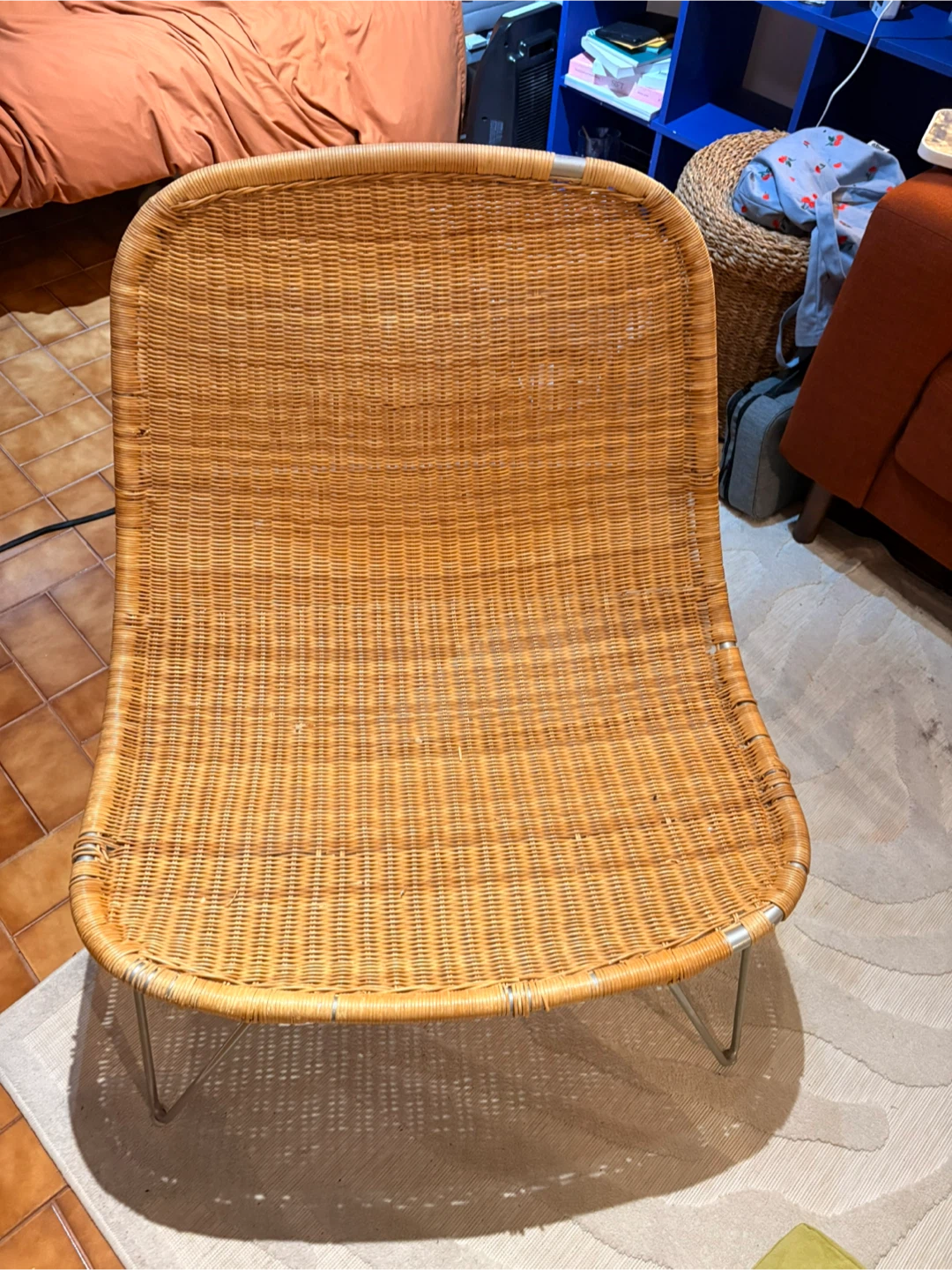 Wicker Lounge Chair with Yellow Cushions