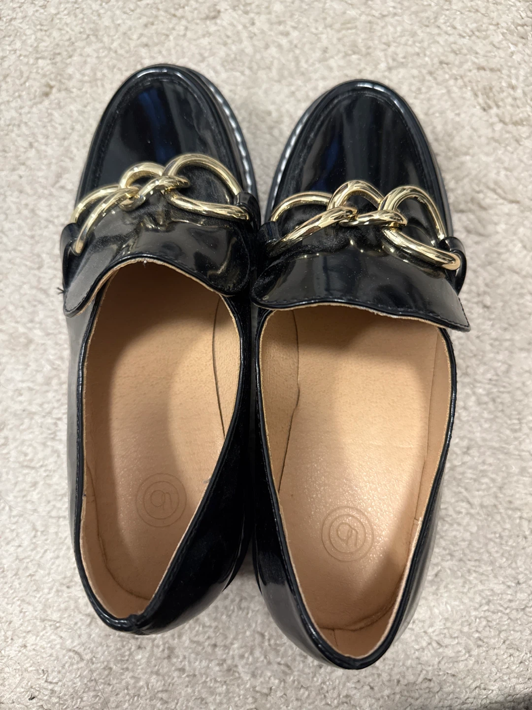 Black Patent Loafers with Gold Chain Detail - photo 3
