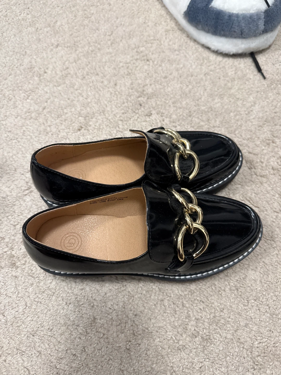 Black Patent Loafers with Gold Chain Detail - photo 2