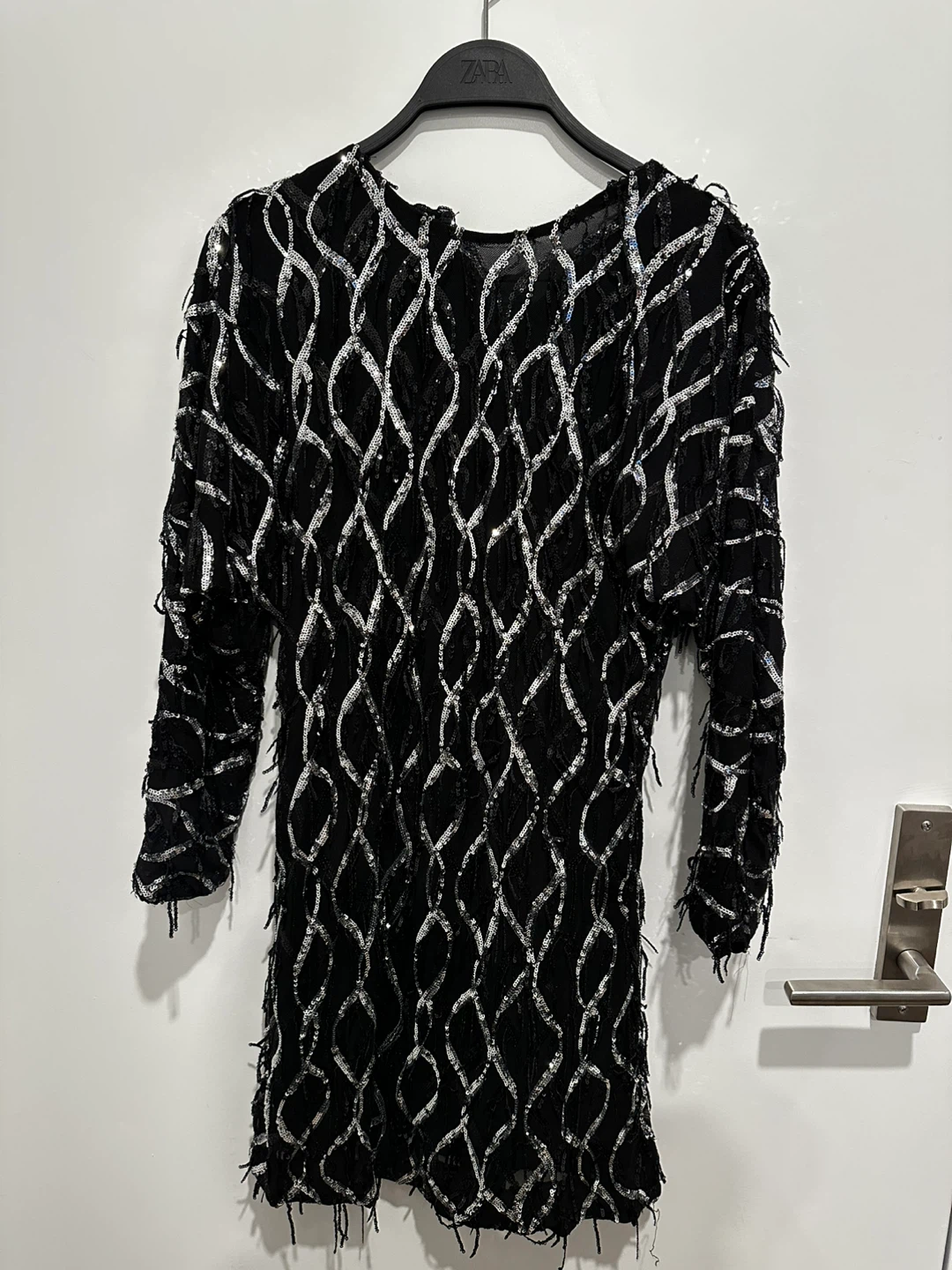 Zara Black Sequin Long Sleeve Dress - photo 4