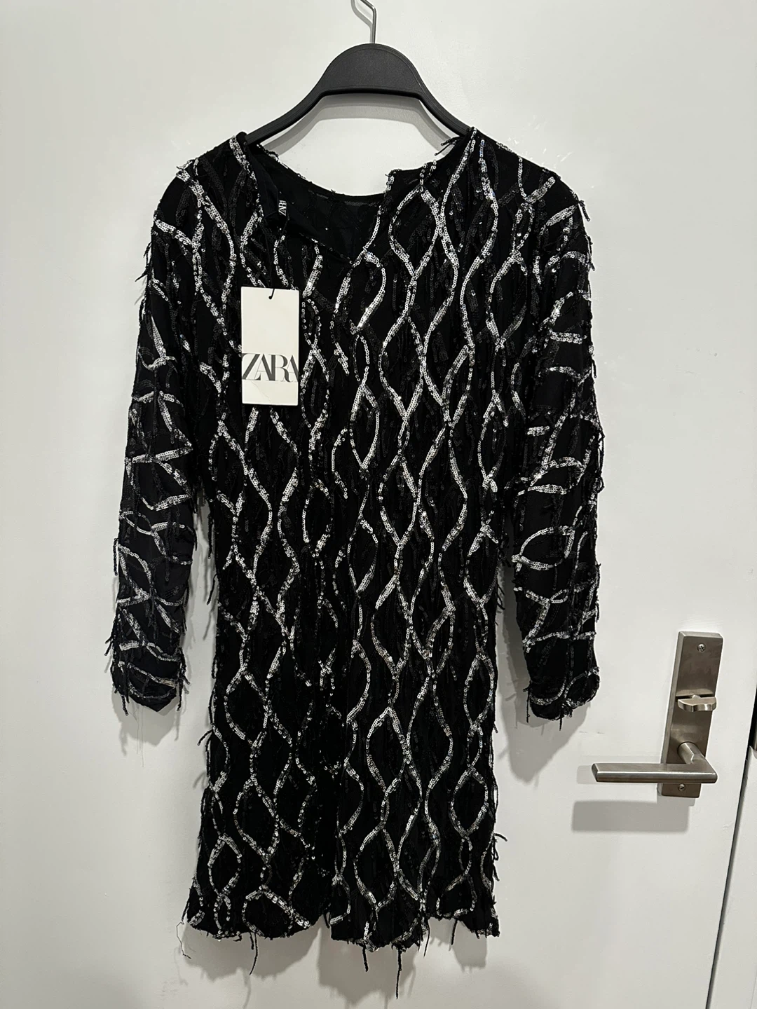 Zara Black Sequin Long Sleeve Dress - photo 3