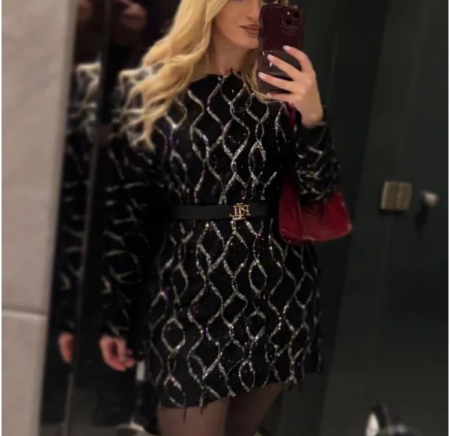Zara Black Sequin Long Sleeve Dress - photo 5