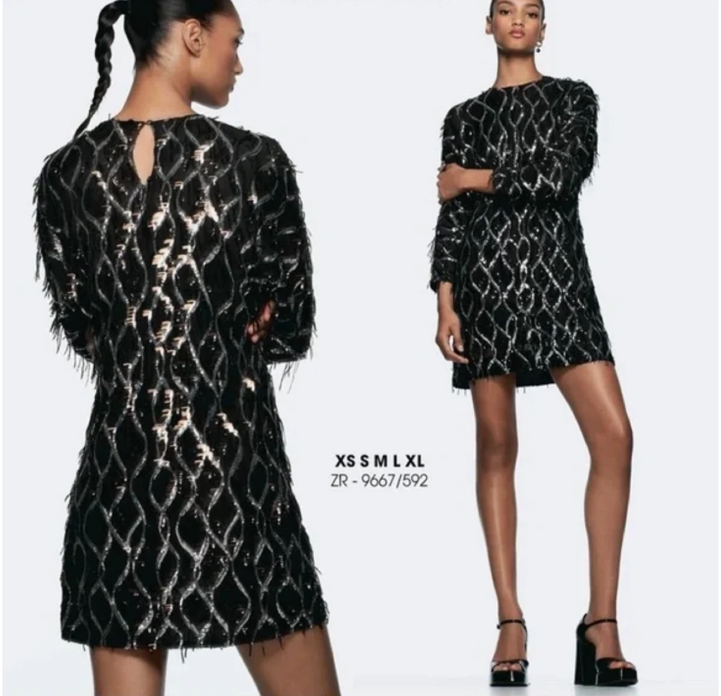 Zara Black Sequin Long Sleeve Dress - photo 2