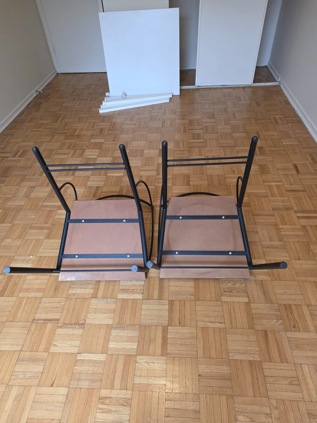 Pair of Modern Metal Chairs with Brown Seats - photo 3