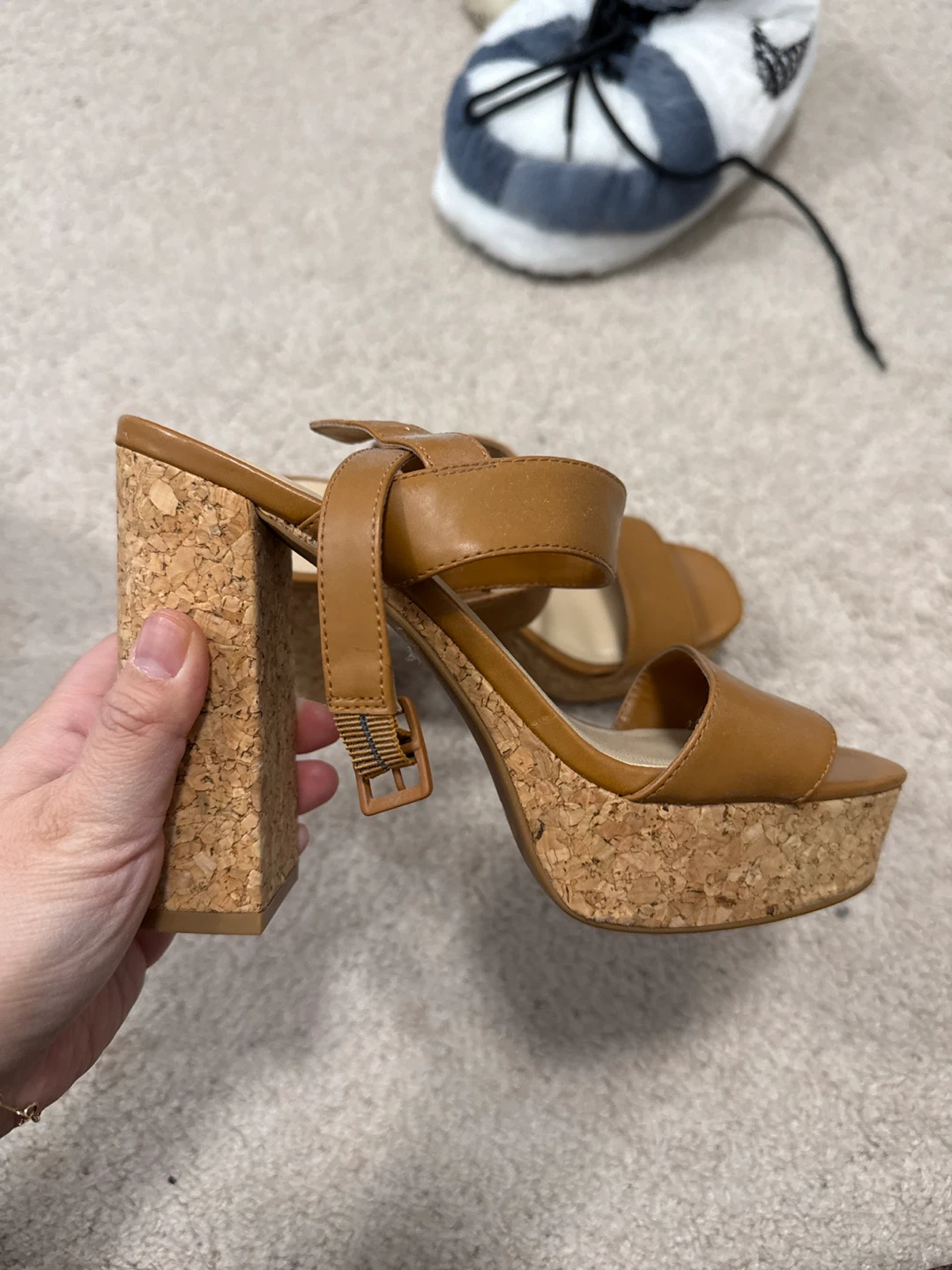 Charles & Keith Tan Cork Platform Wedge Sandals Size 36