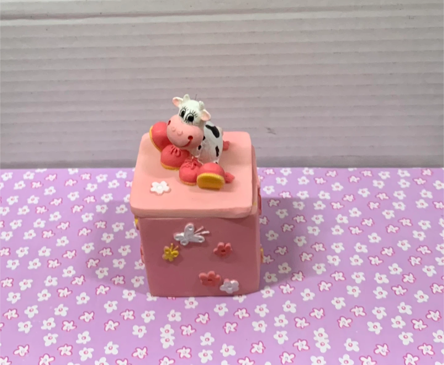 Cute Cow Pink Trinket Box Pink Small Keepsake Farm Animal Decor