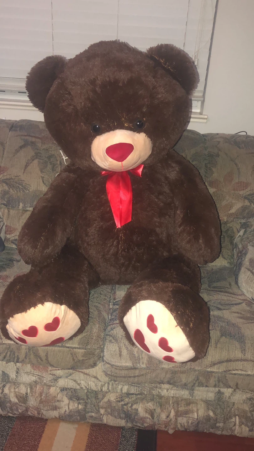 Large Brown Teddy Bear with Red Bow
