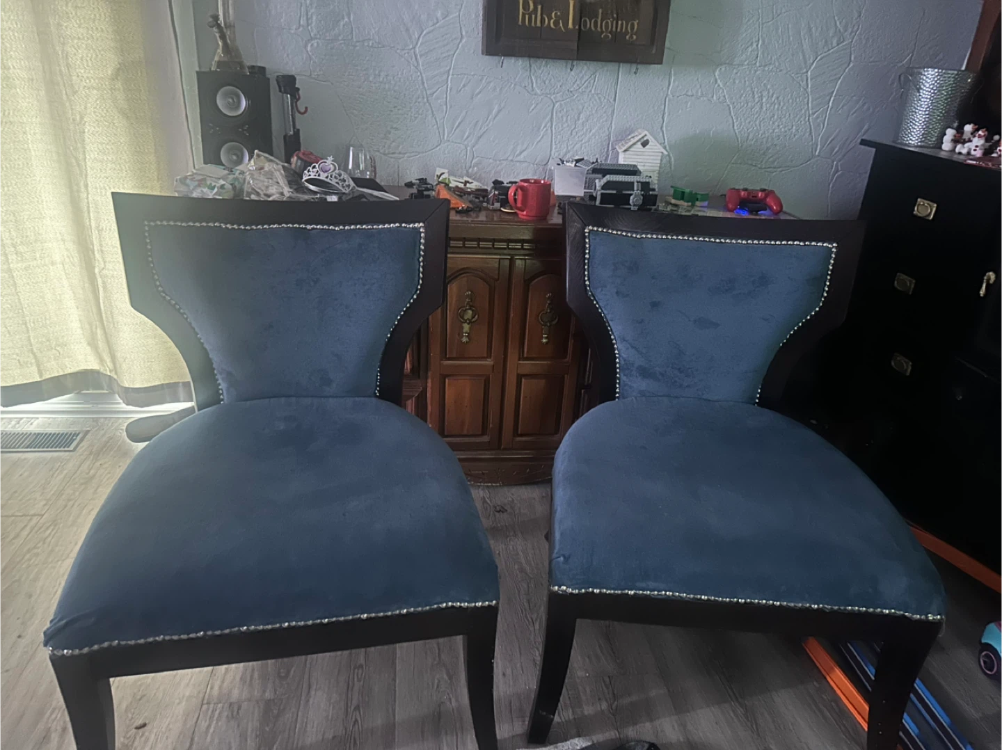 Pair of Blue Velvet Accent Chairs
