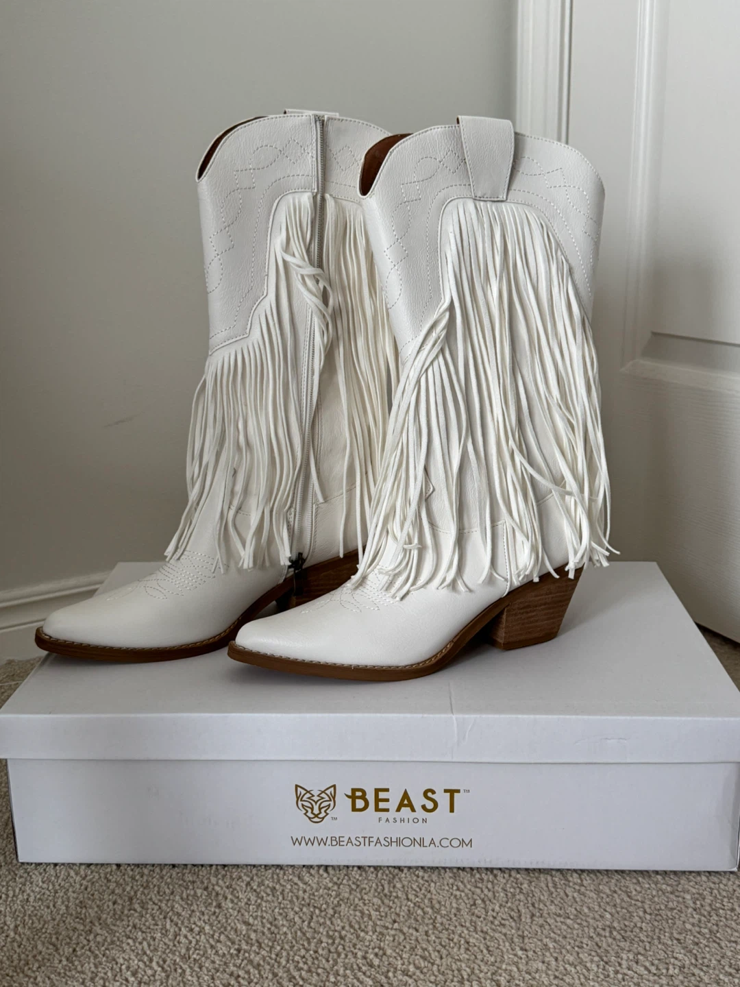 White Fringed Cowboy Boots **New