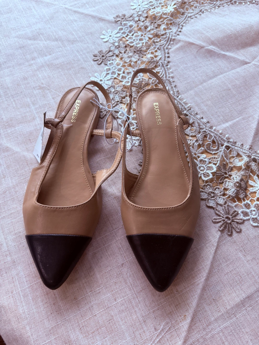EXPRESS Women's Pointed Toe Flats - Tan/Black - Size 8 - photo 2