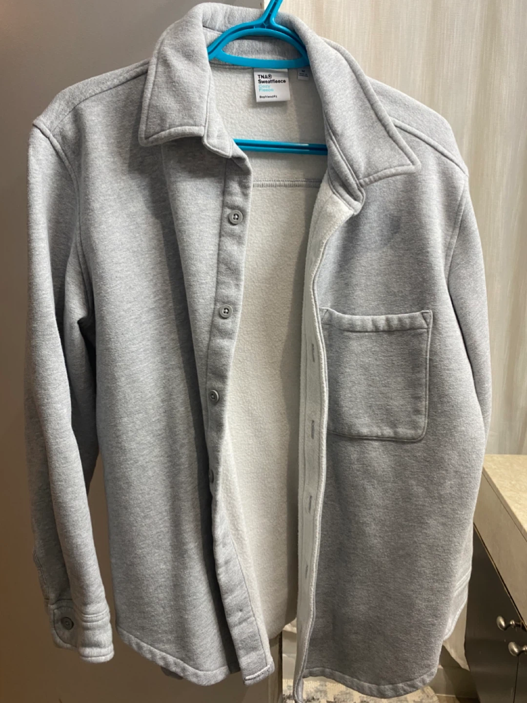 TNA Boyfriend Fit Sweatfleece Shirt Jacket - Grey, Size M