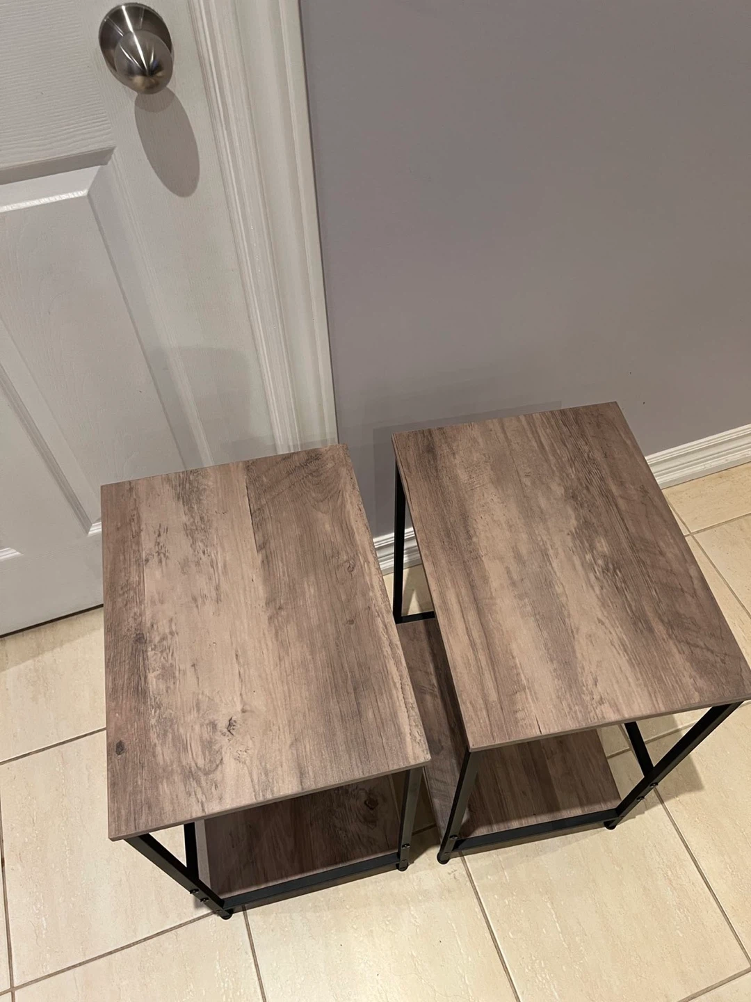 Set of 2 Wood Grain Side Tables with Black Metal Frame - photo 4