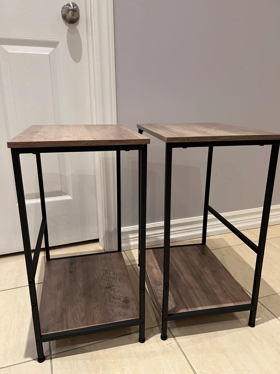Set of 2 Wood Grain Side Tables with Black Metal Frame - photo 3
