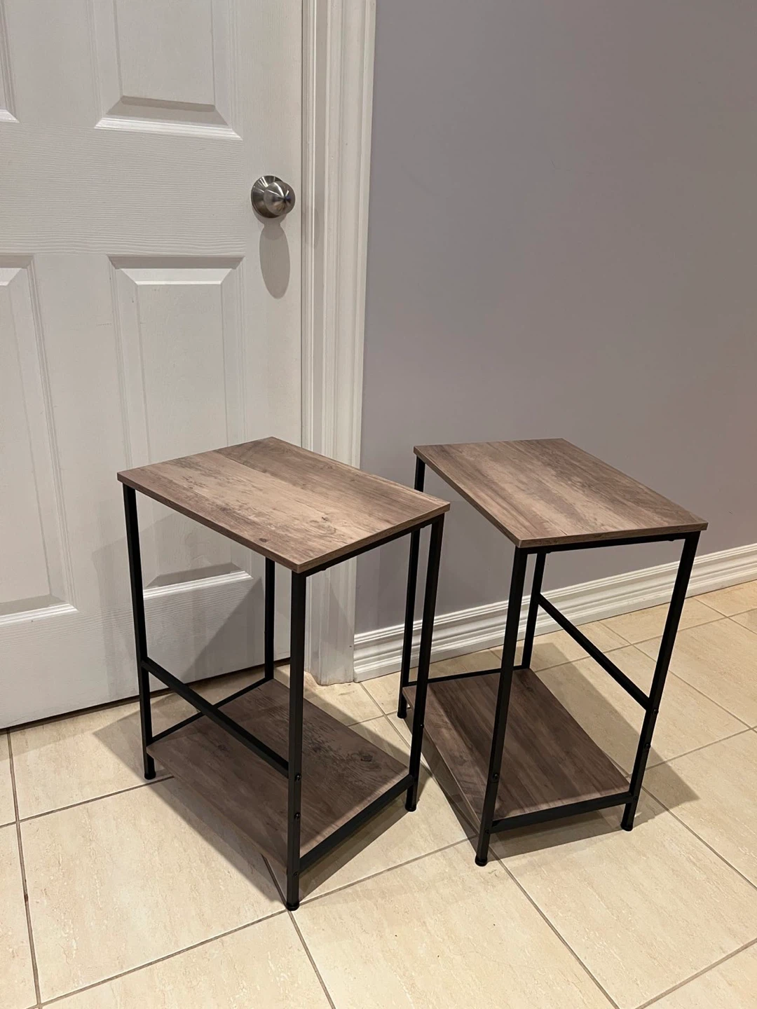 Set of 2 Wood Grain Side Tables with Black Metal Frame - photo 2
