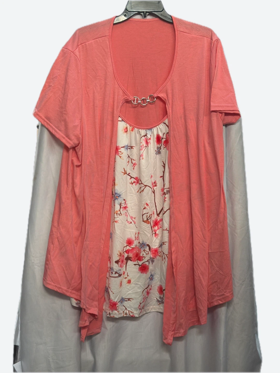 Women's Coral Floral Print Layered Top
