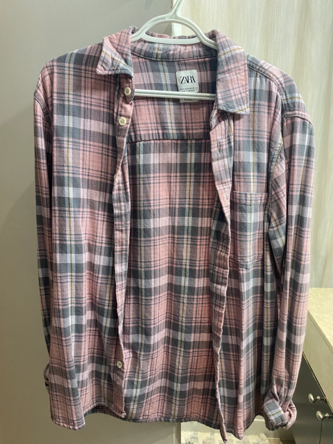 Zara Plaid Flannel Shirt - Pink/Grey - Size M