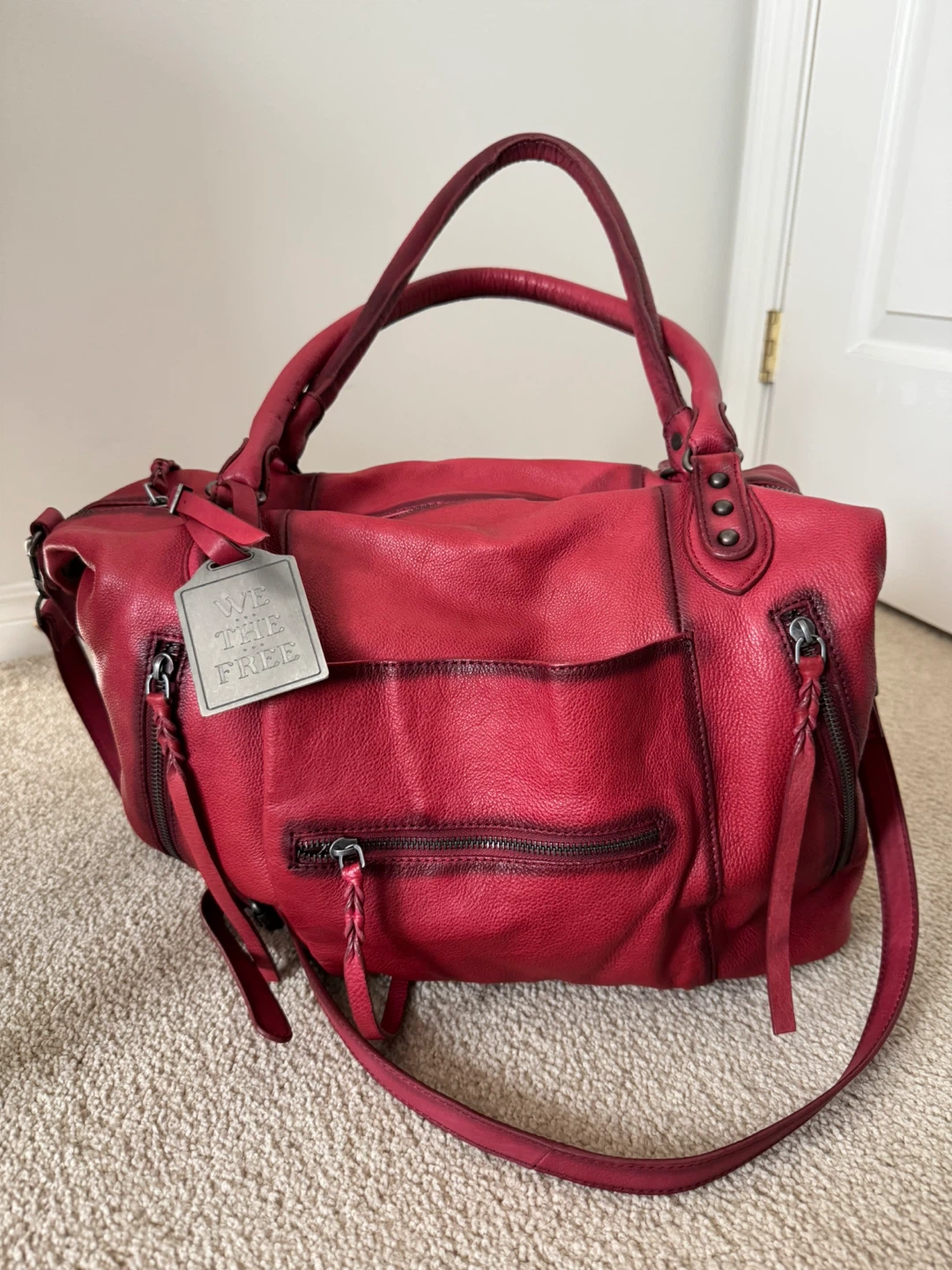 We The Free Red Leather Satchel Bag