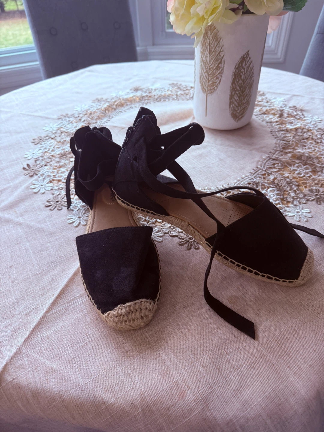 Comfortview Black Espadrille Lace-Up Flats