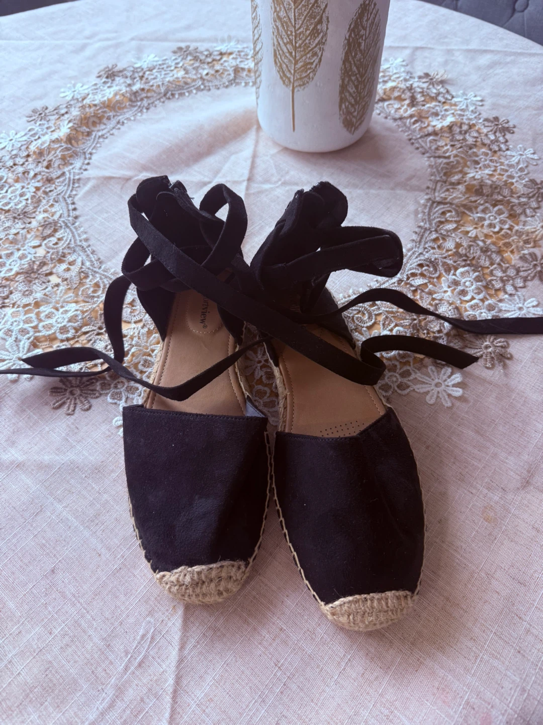 Comfortview Black Espadrille Lace-Up Flats - photo 2