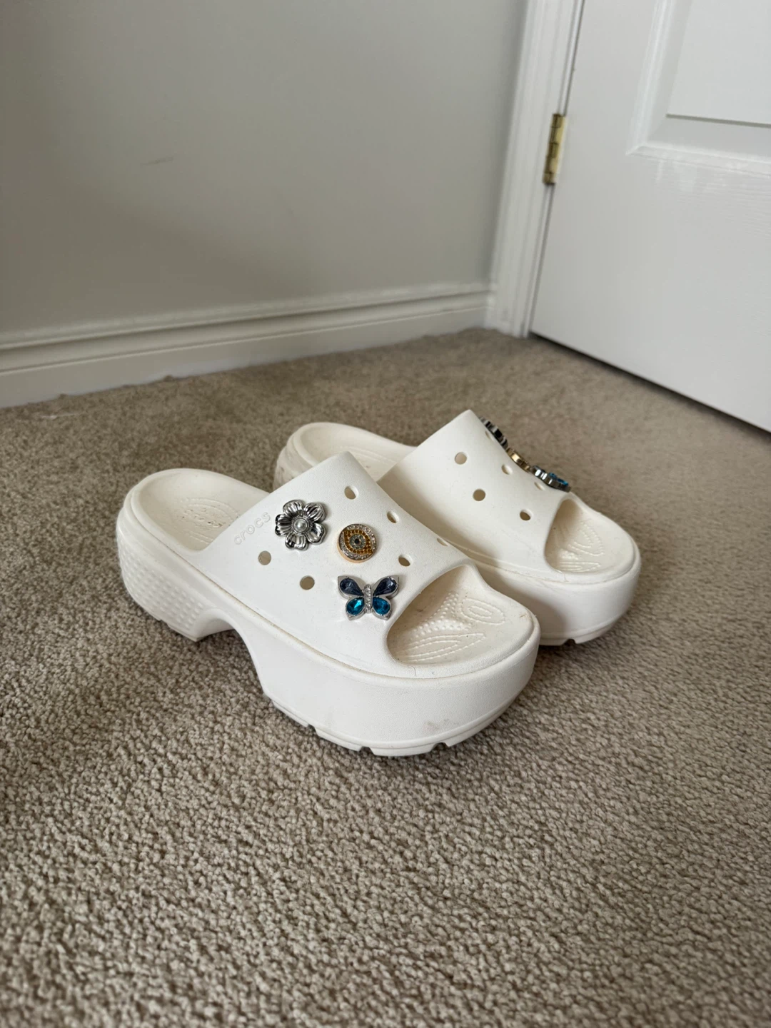 White Crocs Platform Slides with Charms - photo 2