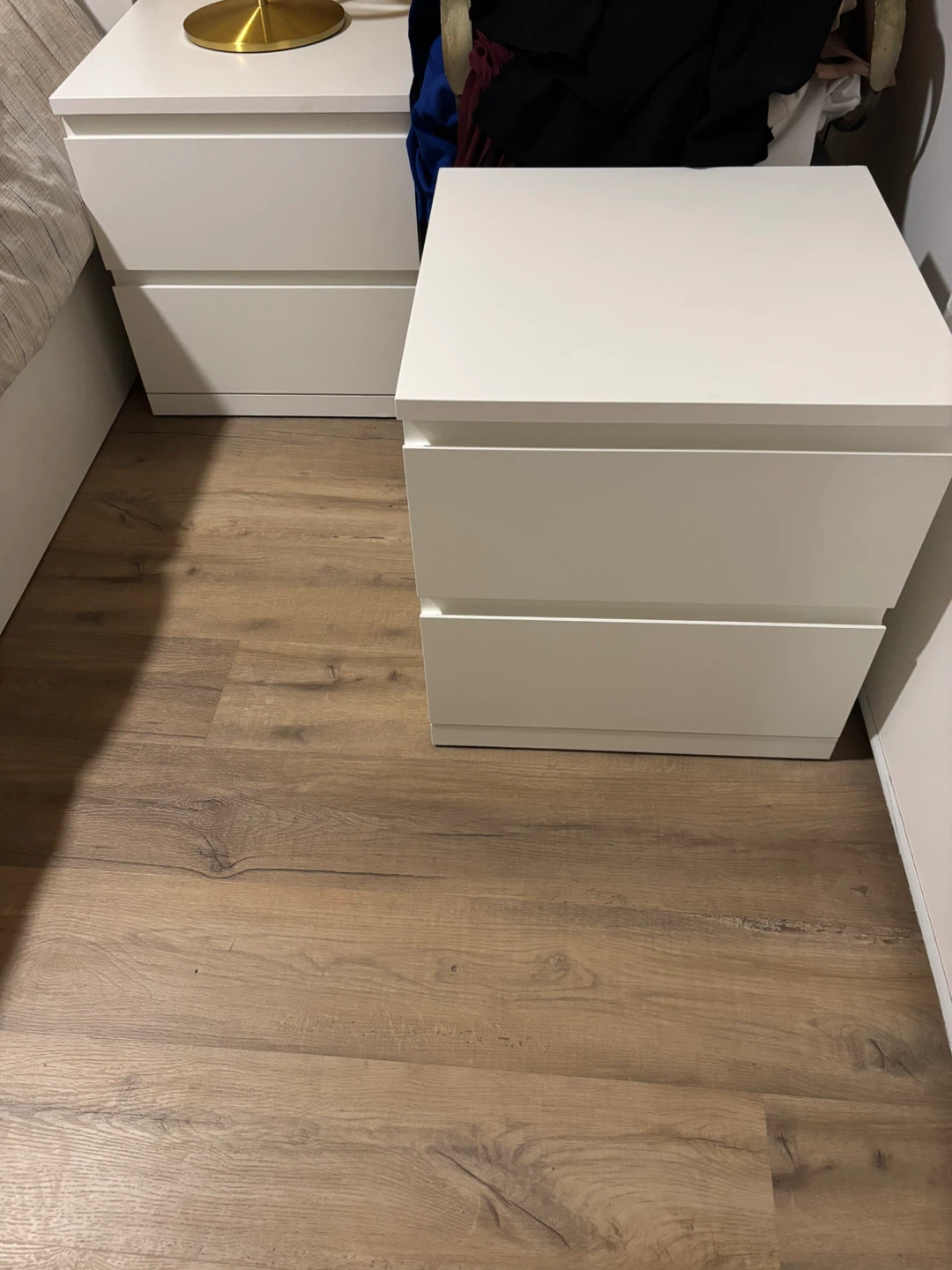 2 IKEA STORKLINTA Nightstands - White, 2 Drawers