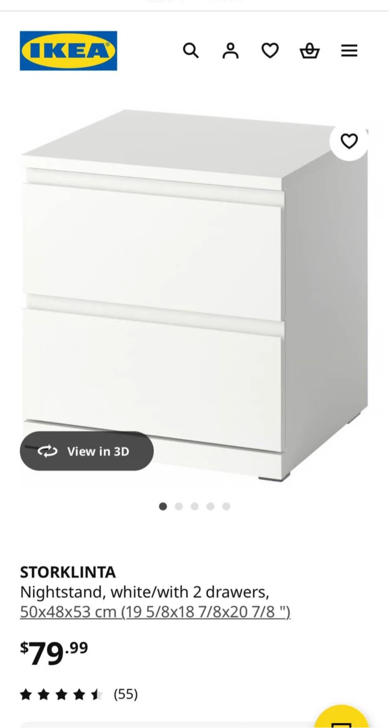 2 IKEA STORKLINTA Nightstands - White, 2 Drawers - photo 5