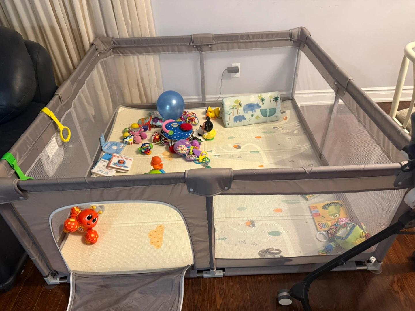 Grey Playpen with Play Mat