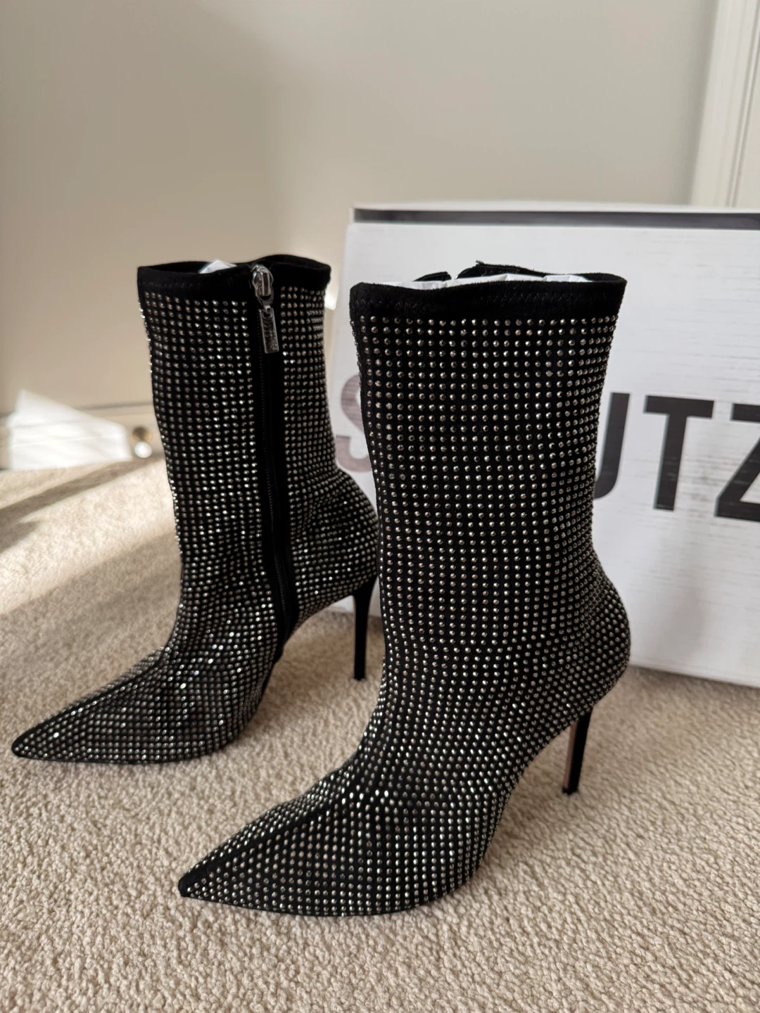Schutz Black Rhinestone Pointed Toe Heeled Booties - photo 2