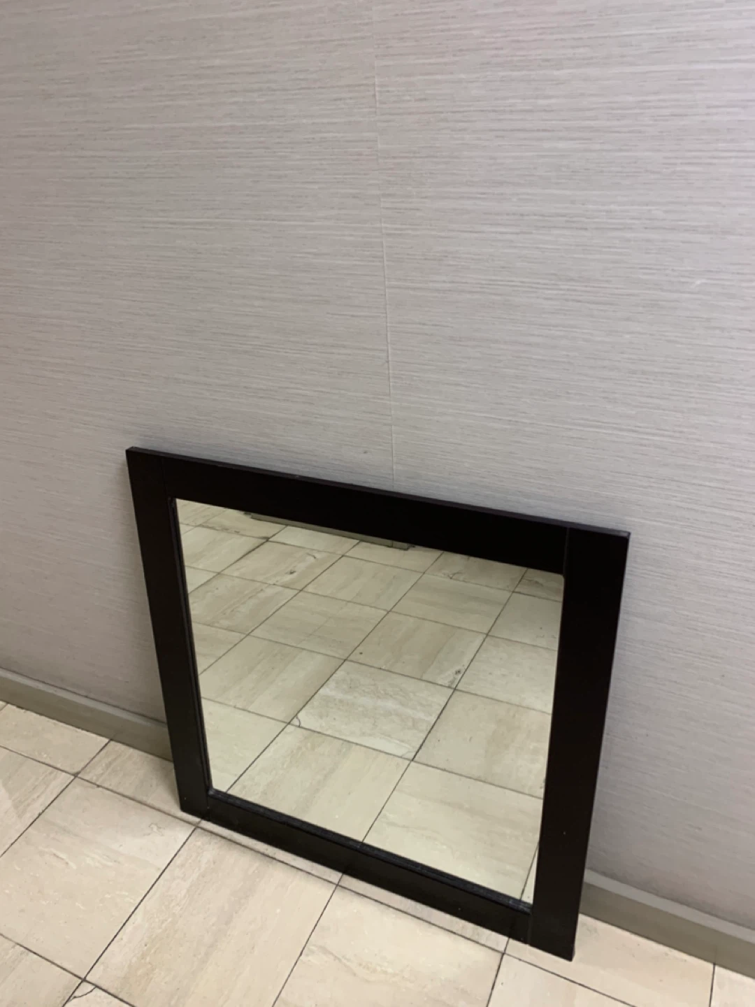 Square Dark Wood Frame Mirror