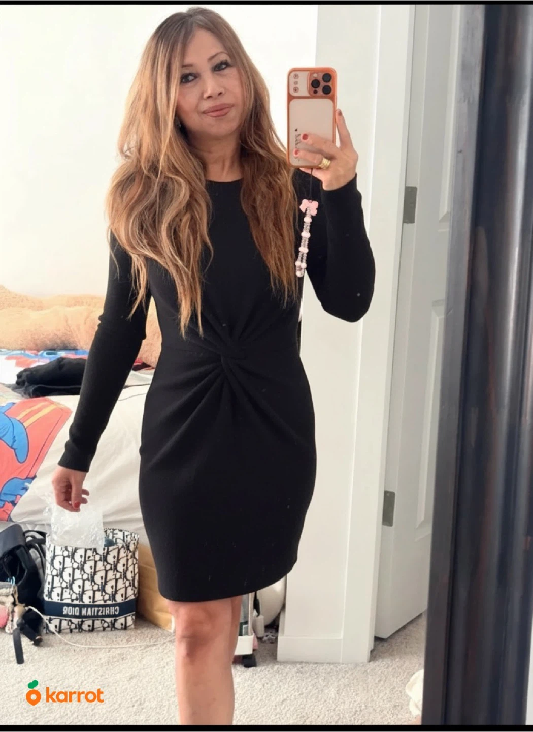 Black Long Sleeve Twist Front Dress - photo 2