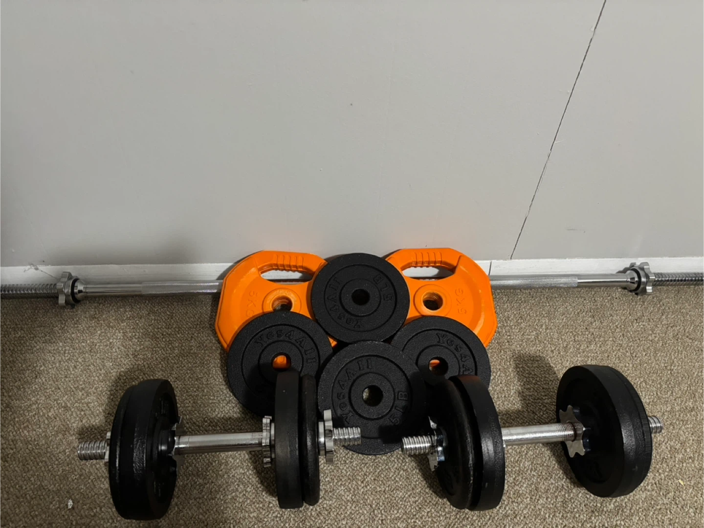 Dumbells and Barbell Set with Weight Plates
