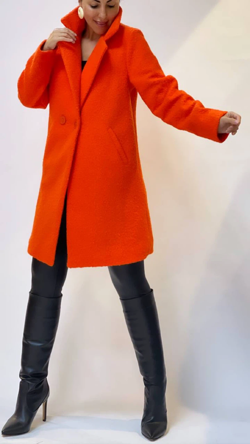 Orange Textured Wool Blend Coat - photo 2
