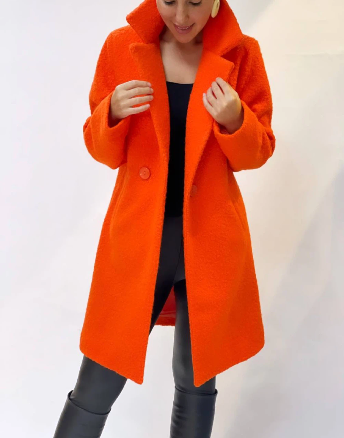 Orange Textured Wool Blend Coat