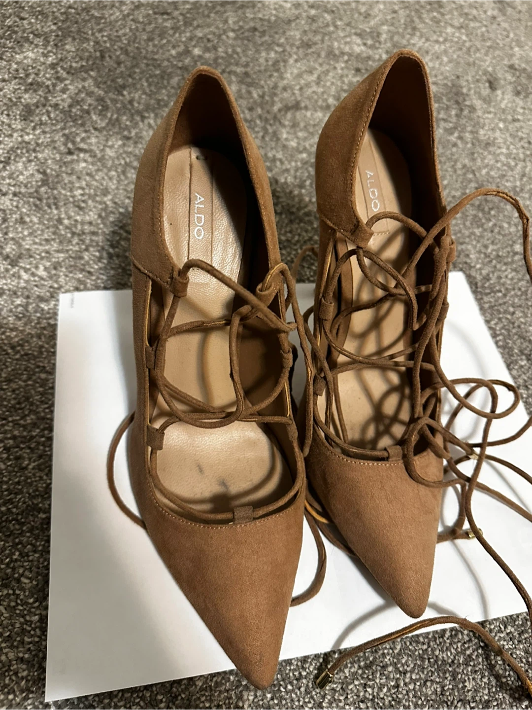 ALDO Brown Suede Lace-Up Heels - size 7.5